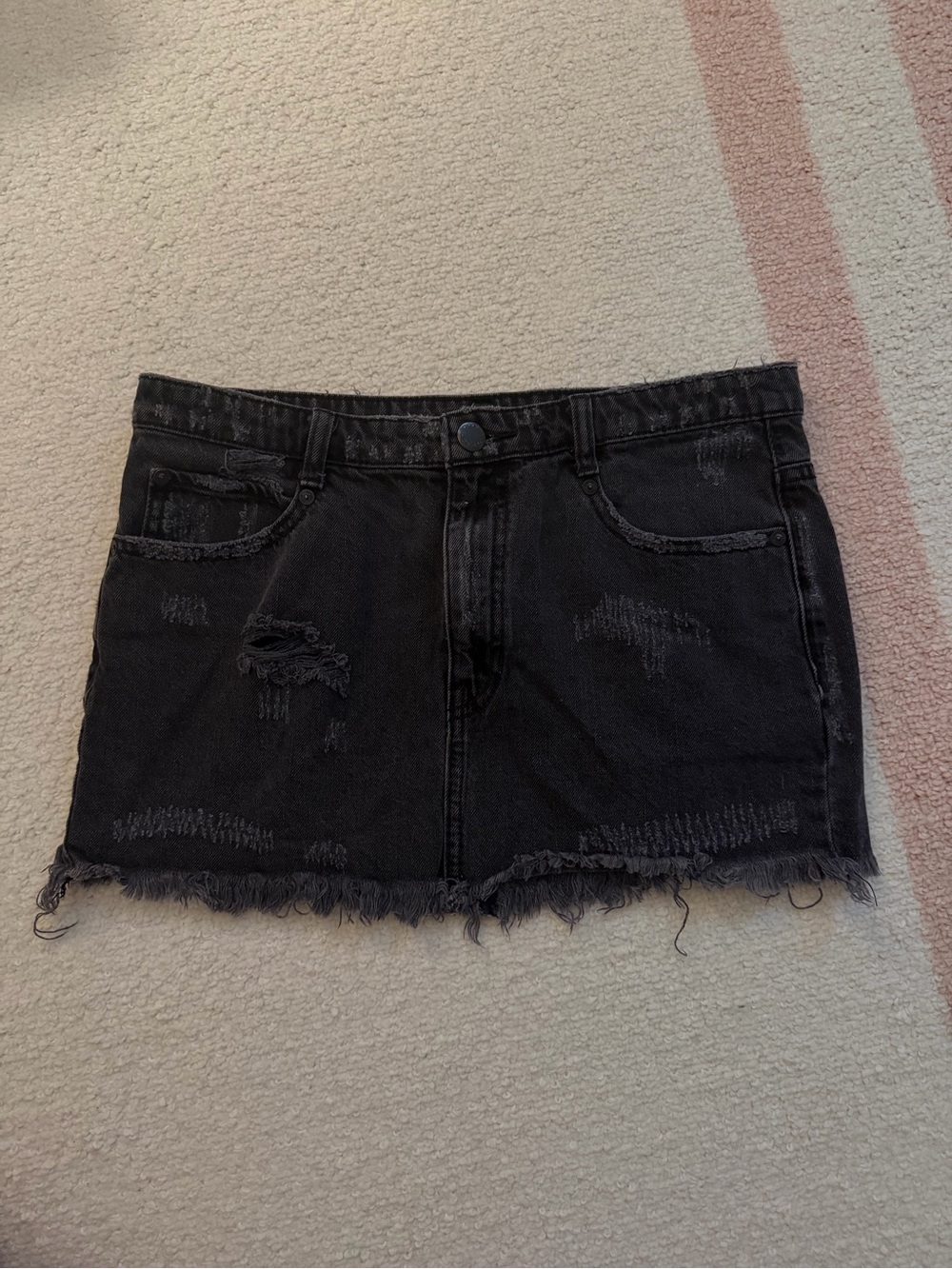 Free People Black Distressed Denim Mini Skirt